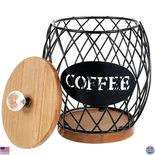 Black Metal Coffee Pod Storage Basket with Dust Cover - Large Capacity, Modern
