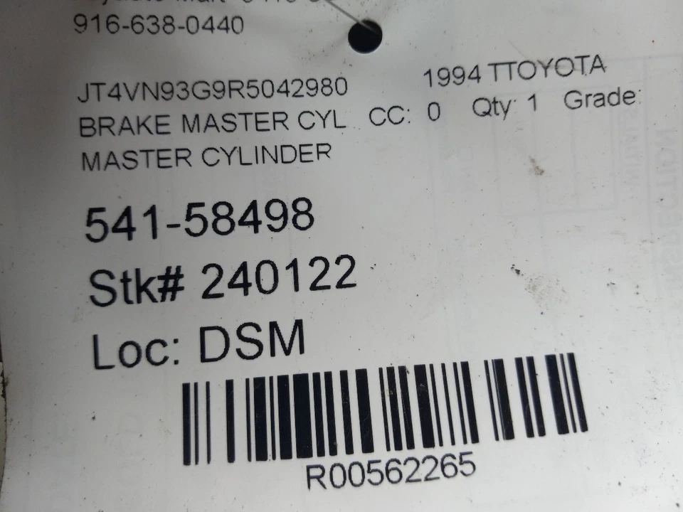 93 94 95 TOYOTA PICKUP FRENO CILINDRO MAESTRO SIN ABS Foto 4 de 4