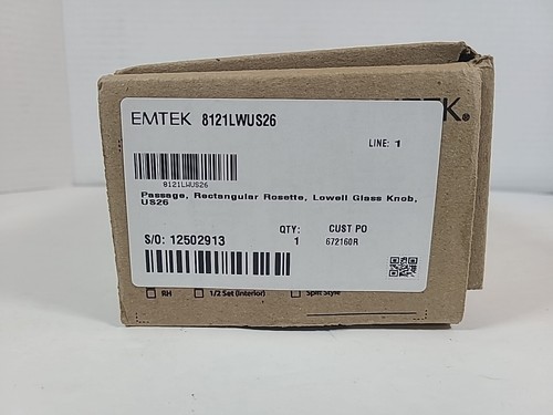 Emtek Rectangular Rosette Lowell Glass Door Knob 8121LWUS26 - Picture 5 of 5