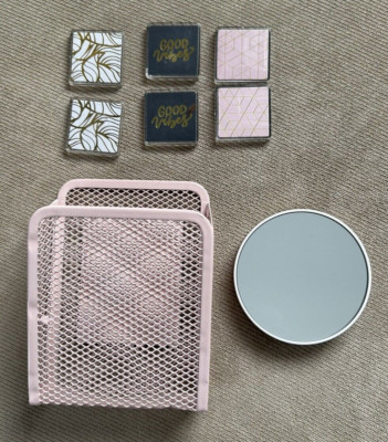 Girls Pink School Locker Magnets, Mirror, Good Vibes, Note/Pen Holder