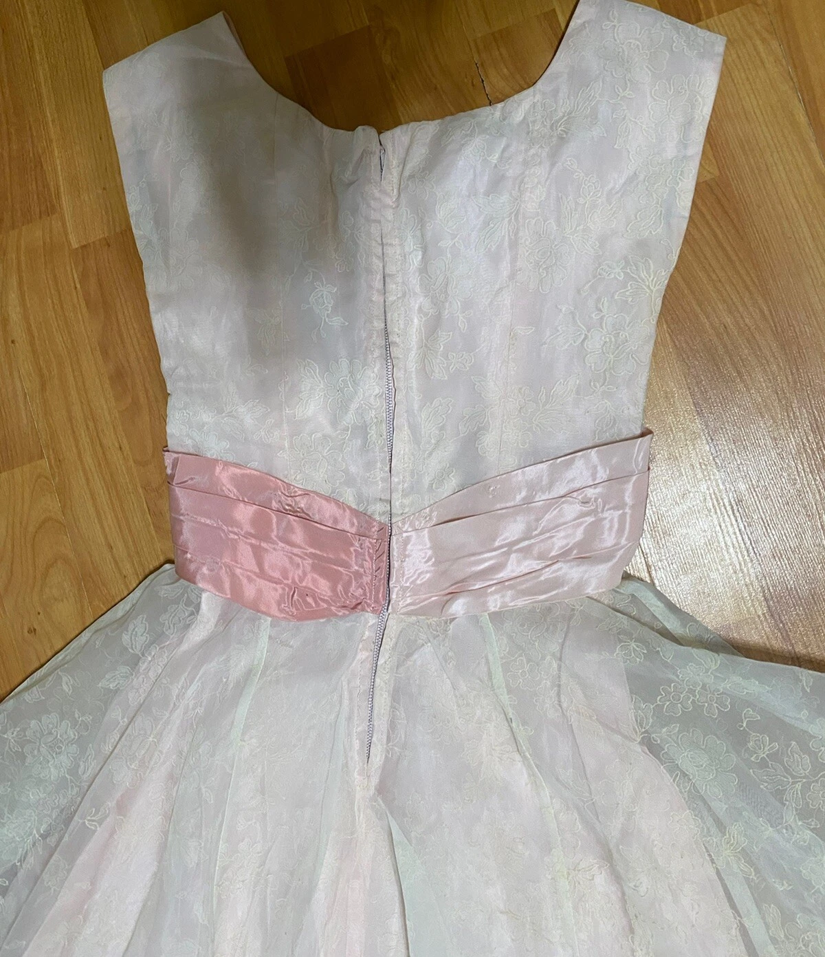 OFF WHITE Abito da sera vintage anni '50 rosa spento bianco vestibilità floreale svasata pinup rosa