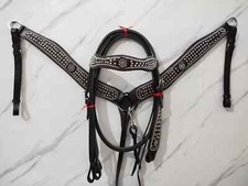Full  Cob Sizes Premium Leather Western Headstall  Breast Collar Set.