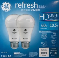 2 GE refresh HD Light 60-Watt Frosted White A19 LEDs w/Medium Base - 800 Lumens