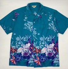 Vintage 70s Tropicana Hawaii Mens Aloha Hawaiian Shirt Sz L Blue Floral Pocket
