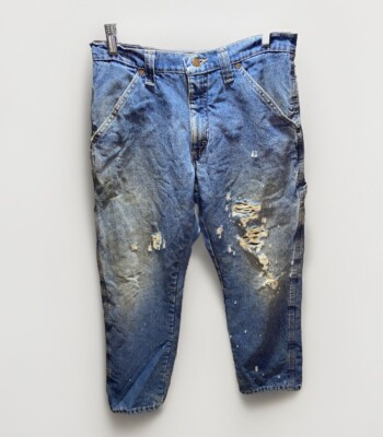 Wrangler Thermal Fleece-lined Carpenter Jeans Mens 30x30 Blue Thrashed  knees