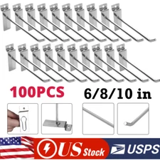 100Pcs 6/8/10'' Slatwall Hooks Hanger Display Hooks Single Rod Hook Retail Store