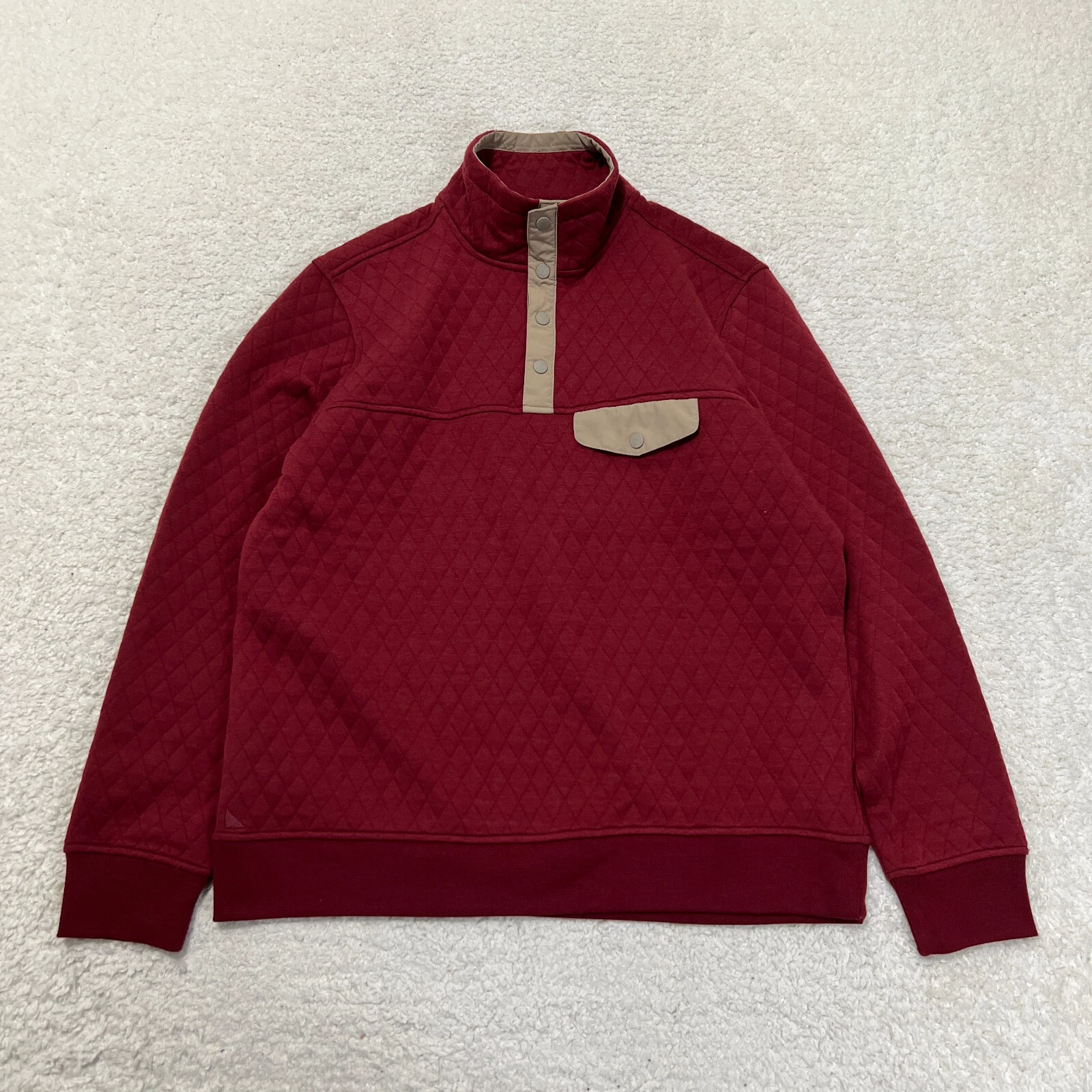 Untuckit Quilted Jacket Men Medium Red Fleece Snap Pullover Stretch Casual