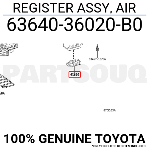 6364036020B0 Genuine Toyota REGISTER ASSY, AIR 63640-36020