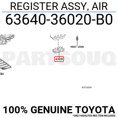 押板 6364036020B0 Genuine Toyota REGISTER ASSY, AIR 63640-36020