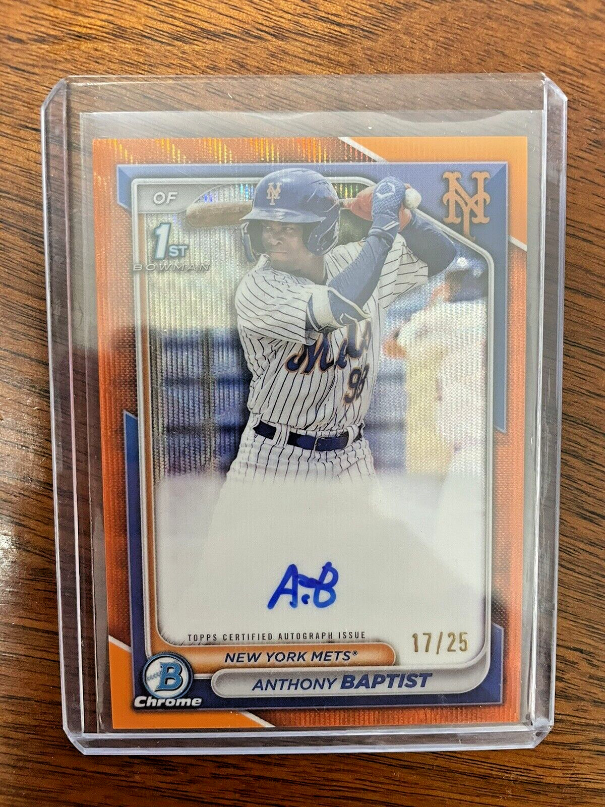2024 Bowman Chrome ANTHONY BAPTIST Orange Wave Refractor 1st Auto /25 Mets