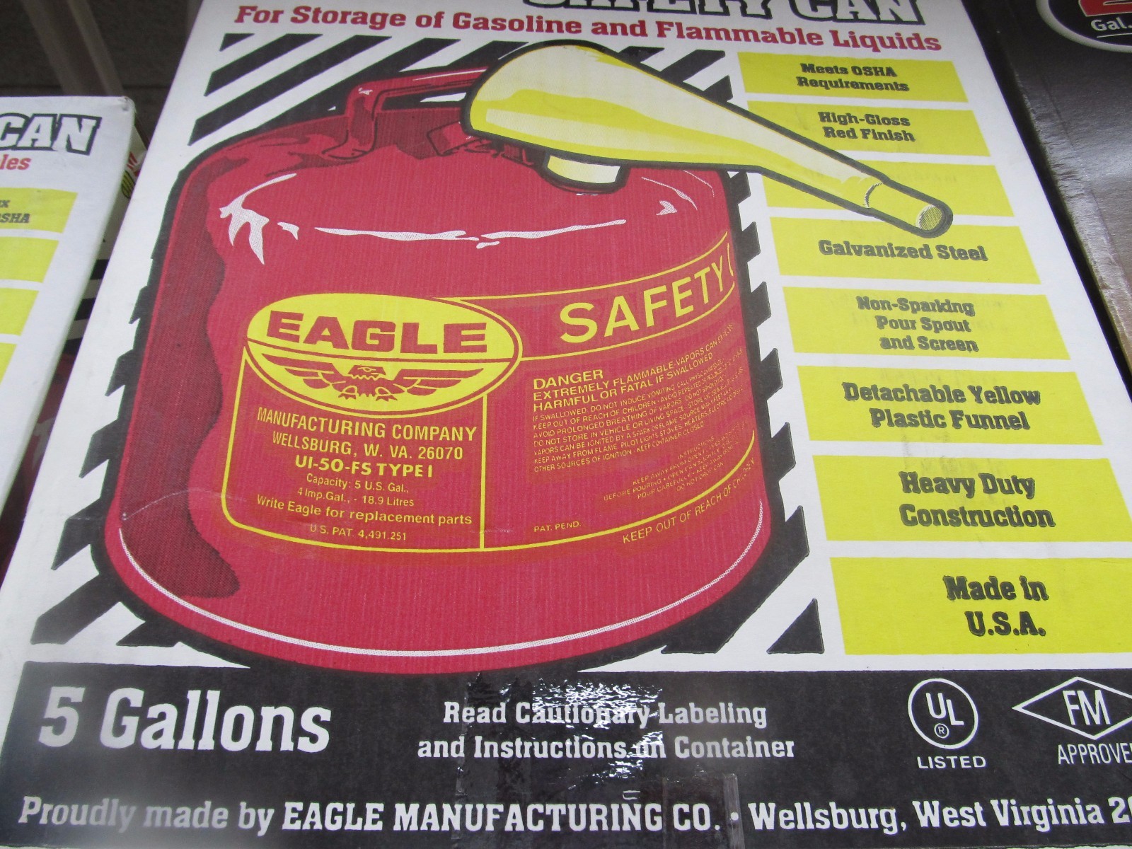 Eagle Safety Gas Can 5 Gallon OSHA & NFPA Approved #UI-50-FS NEW