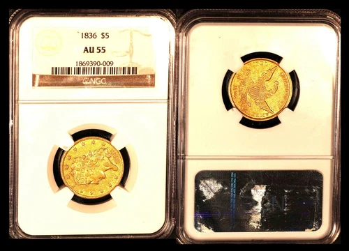 1836 $5 NGC AU55- Classic Head-Half  Eagle