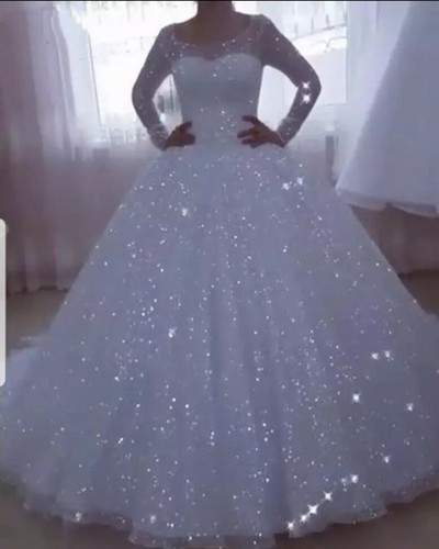 REGNO Unito Bianco/Avorio a Maniche Lunghe glitter tulle da sposa una linea abito  da sposa Taglia 6-20 | eBay