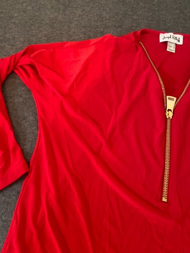 JOSEPH RIBKOFF Red Womens Size 10 Red Quarter Zip Long Sleeve Top - Picture 3 of 10