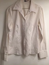 RINA ROSSI White Crinkle Fabric Buttondown Blouse (LARGE) (Good Condition)