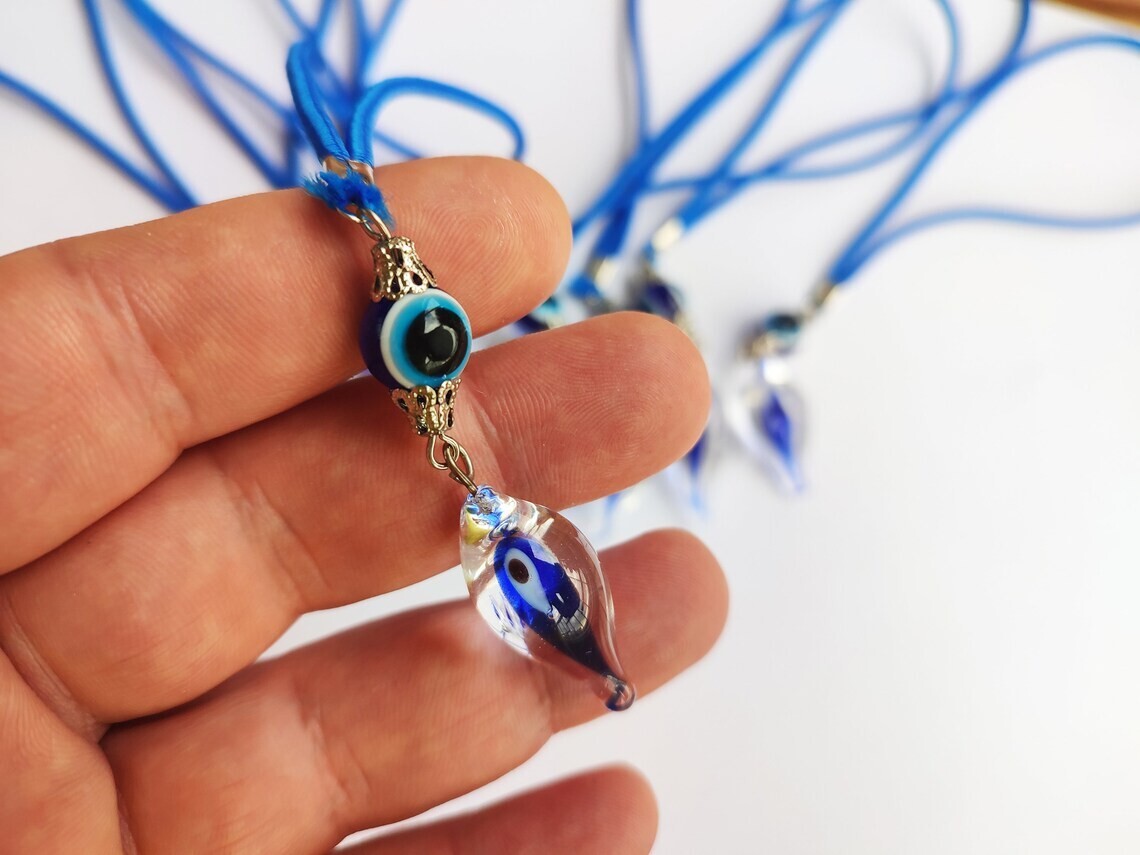 Evil Eye Amulet For Car, Nazar Boncuk Car Mirror Hanging, Glass