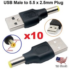 10x USB 2.0 A Male To 5.5x2.5mm Male Plug 5V DC Power Supply Adapter Connector