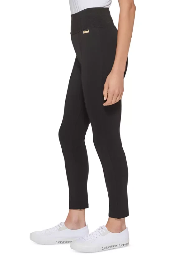 Calvin Klein Women s Everyday Ponte Fitted Pants Wide Waistband Black M 01453