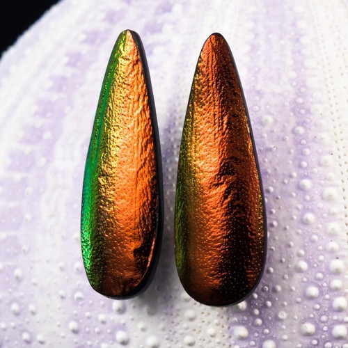 Drop Earring Pair Handmade Copper Red Jewel Beetle Wings & Mother-of-Pearl 1.78g - 第 3/13 張圖片