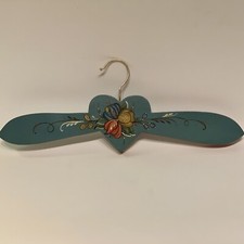 Hand Painted Rosemaling Wooden Clothes Hanger Brass Swivel Hook Signed 17"