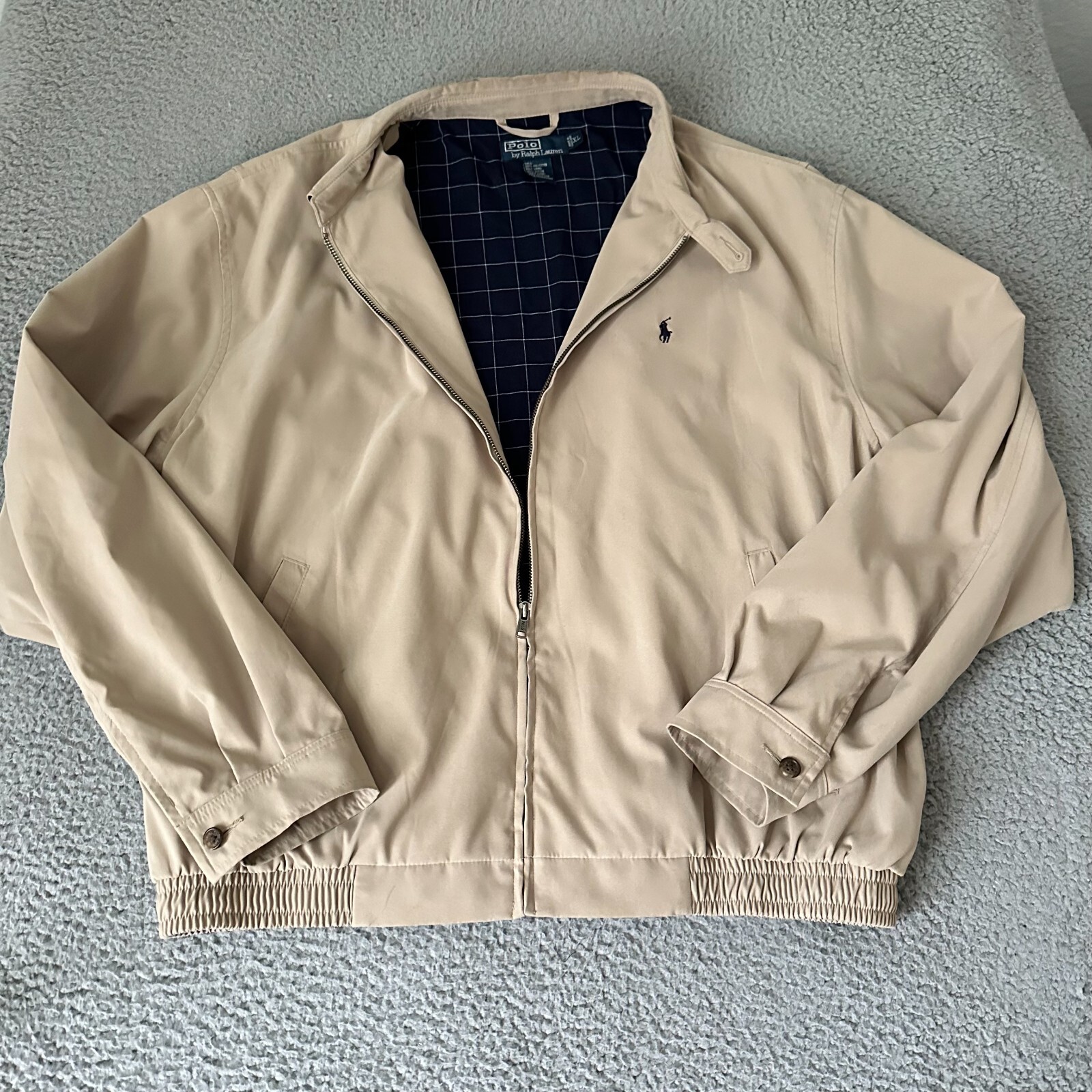 Giacca Ralph Lauren Adulto Extra Large XL Marrone Pony Cerniera Uomo Bomber anni '90 Cachi