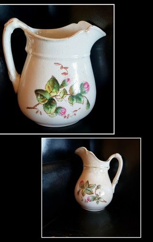 Vtg Willets Pitchers (2) Porcelain Rose gold trim Crazing 1 Signed Farmhouse - Picture 8 of 8