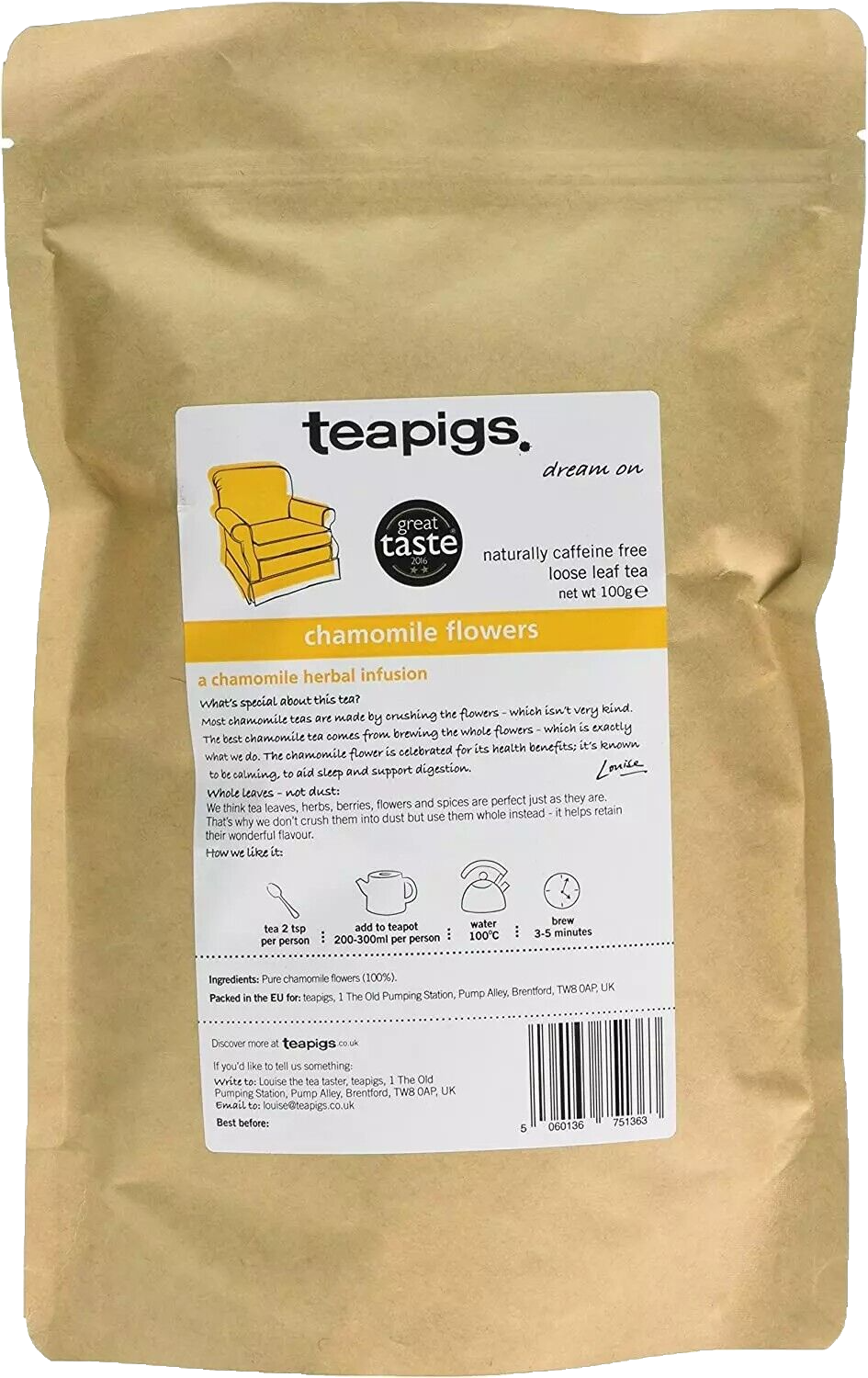 Teapigs Loose Leaf Chamomile Herbal Tea Made with Whole Chamomile Flowers