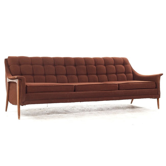 Kroehler Avant Mid Century Walnut Sofa