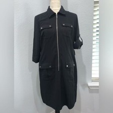 Michael Kors Black Utility Shirtdress Womens Large 3/4 Sleeve Belt Not Included