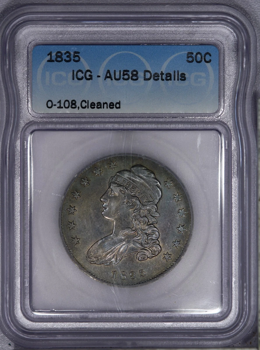 AU 58 Graded 1835 Year US Early Half Dollar Coins (1794-1839) for