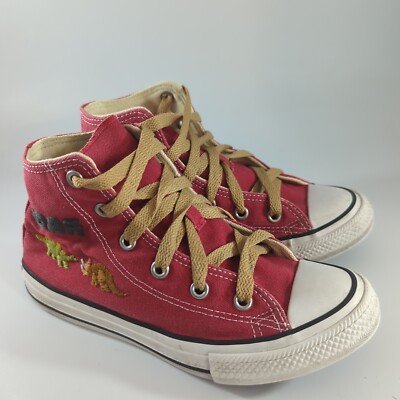 Converse All Star Chuck Taylor Hi Top Shoes Sz Red custom Dinosaurs Roar  Rare