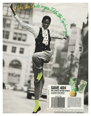 Print Ad 1990 I Like the Sprite In You Coca Cola Coupon Lady Jumping