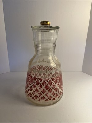 Hazel Atlas Water/Juice Carafe with Lid Atomic Abstract Design Vintage MCM 1960s