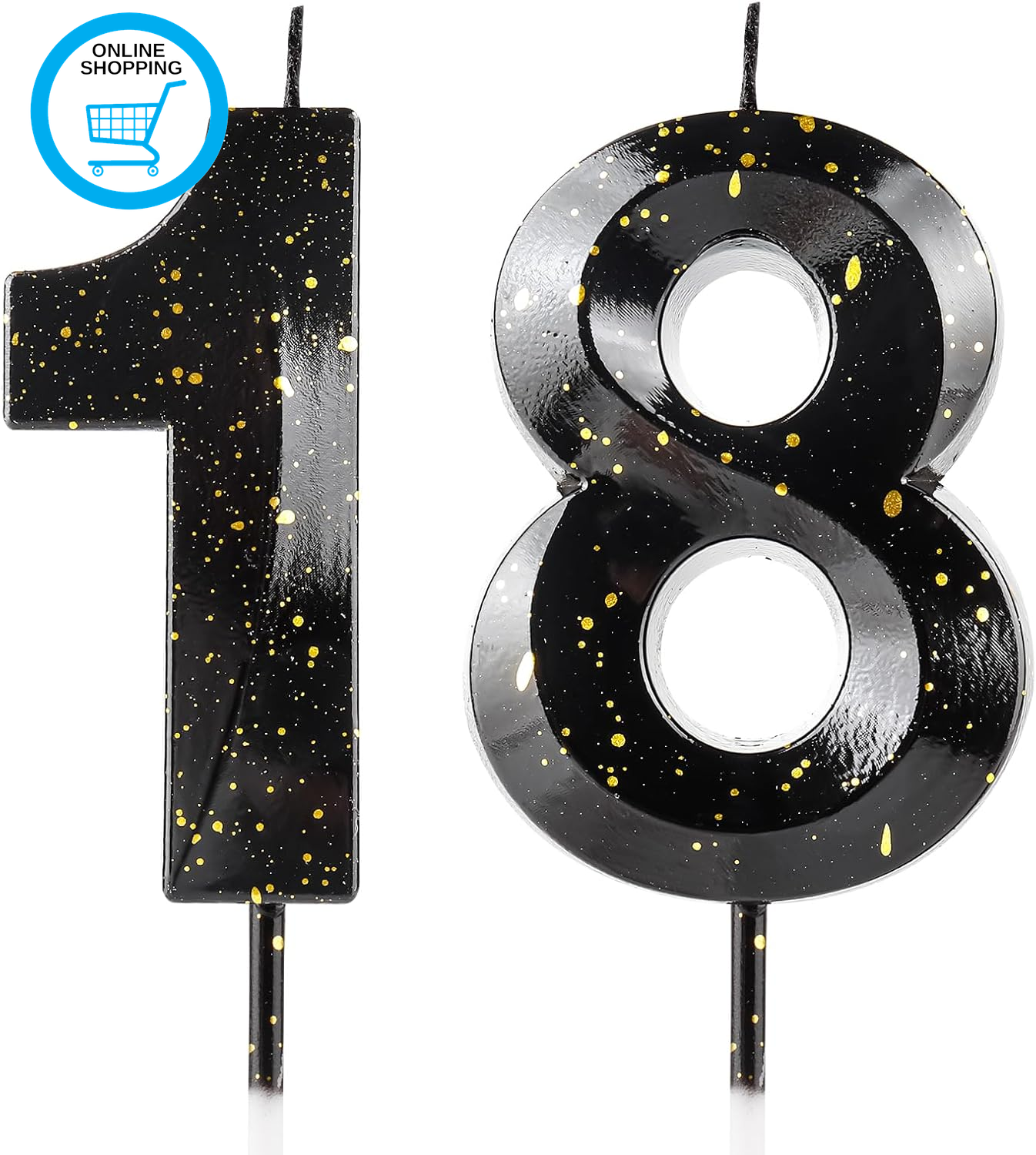 Number 18 Candles 18Th Birthday Candles 3D Black Gold Happy Birthday Candle Prem