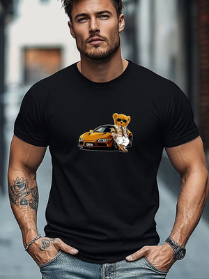 Herren T-Shirt Bär Grafik lustig Bär Brille Sportwagen Tee Freizeit Sommer Top