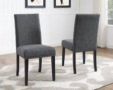 Biony Gray Fabric Dining Chairs with Nailhead Trim, Pack of 2