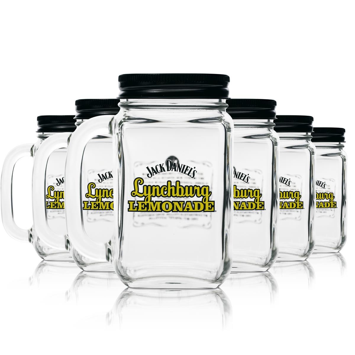 6x Jack Daniels Whisky Lynchburg Lemonade Gläser Bar Cocktail Deckel Glas Henkel