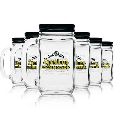 6x Jack Daniels Whisky Lynchburg Lemonade Gläser Bar Cocktail Deckel Glas Henkel