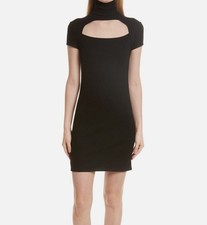 Helmut Lang Womens' Black Turtleneck Cutout Short-Sleeve Wool Mini Dress Size S