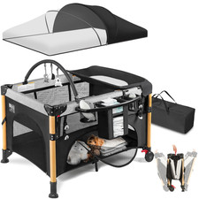 Portable 5-in-1 Baby Bassinet  Playpen with One-Hand Setup - Black