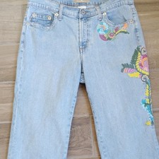 VTG 90s Z. Cavaricci Womens Embroidered Jeans Sz 12 Blue Denim Boho Festival Y2K