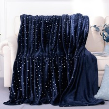 80"x65" Navy Blue Twin Star Foil Print Fleece Throw Blanket for Sofa Couch