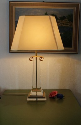 Tischlampe Säulenlampe Paco Dominguez Messing vergoldet Acryl Glas groß Vintage