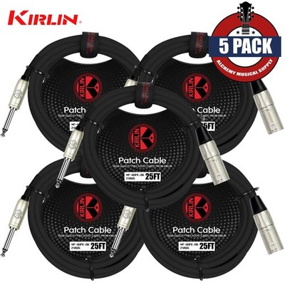 5-PACK Kirlin 25FT Kirlin XLR 3-Pin Male / 1/4'' Mono Male Shielded OFC Mic Cable