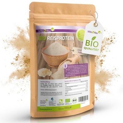 Vita2You Bio Reisprotein 1 kg - öko Anbau - 85% Protein - Glutenfrei - Eiweiss