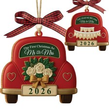 First Christmas Married 2026 3D Wooden DoubleSide Just Married Ornament Mr  Mrs