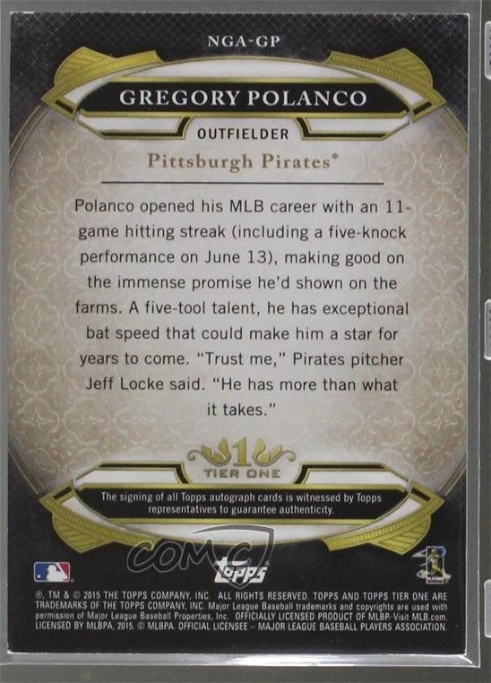 2015 Topps Tier One New Guard Auto /50 Gregory Polanco #NGA-GP Auto - Image 2 of 2