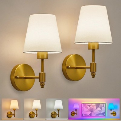 HARPER LIVING 2er Set Messing Wandleuchten, Stofflampen mit Fernbedienung