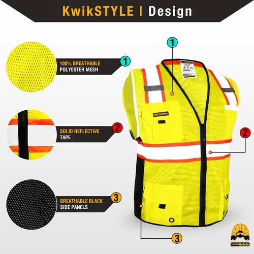 KwikSafety BIG KAHUNA (15 PACK) Hi Vis ANSI PPE Surveyor Class 2 Safety Vest image 2