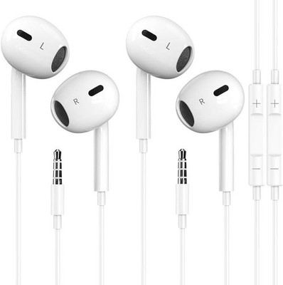 2 Pack Wired Earbuds with Microphone and Volume Contontrol, 3.5mm Jack - White